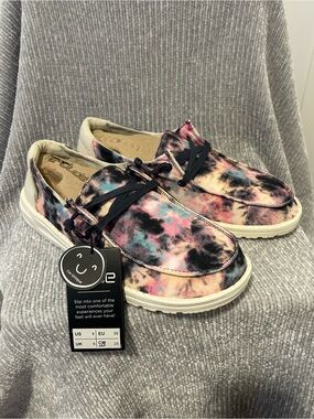 Hey Dude Wendy Stretch Canvas Tie Dye Sneakers in Navy/ Pink/ Blue/ Black